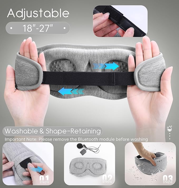 Sleep Mask with Headphones Bluetooth 5.4, TOPOINT 3D Eye Mask Blackout with Soft Bamboo Cotton for Side Sleepers Women Men, Sleep Headphones Earphones HD Speaker Microphone for Travel Meditation Gift - Bloomnest