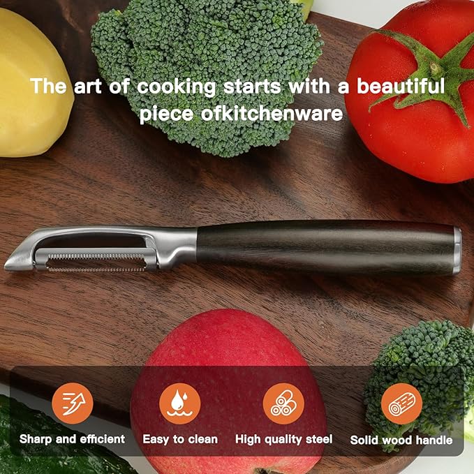 Serrated Blade Premium I Type 304 Stainless Steel Multifunctional Kitchen Peeler Real Wood Handle Ultra Sharp Blade Vegetable Potato Apple（Agarwood） - Bloomnest