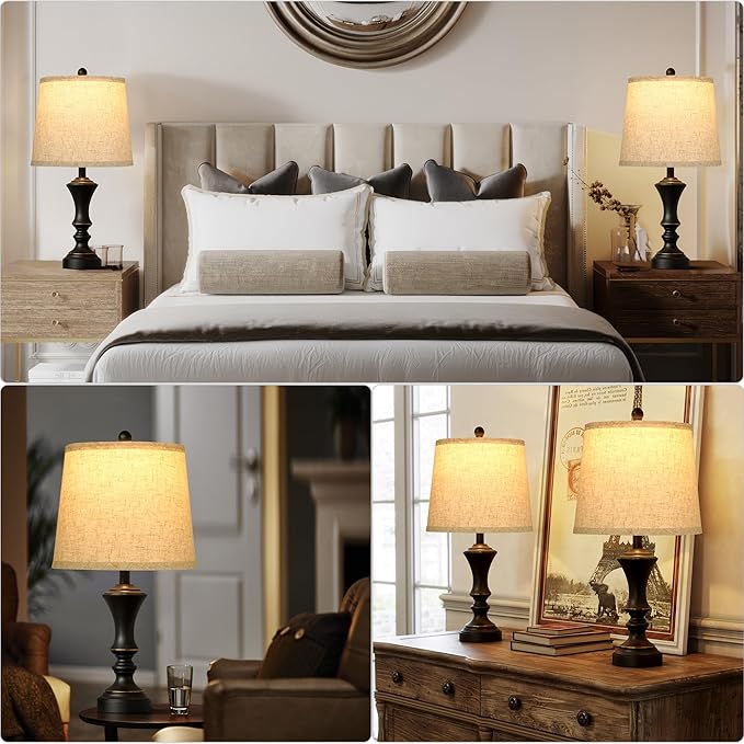 Retro Table Lamps Set of 2, Nightstand Lamp for Bedroom Vintage Rustic Table Lamps for Living Room Traditional Nightstand Bedside Lamps 22" (Black) Bulb NOT Included - Bloomnest
