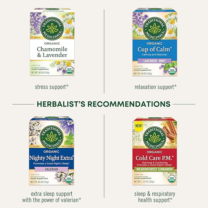 Traditional Medicinals Organic, Nighty Night Tea, Chamomile & Passionflower - Herbal Sleep Aid Teas - Kosher, Non-GMO, Caffeine-Free, Compostable - 16 Tea Bags - Bloomnest