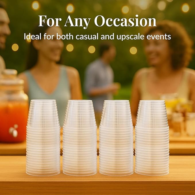 Small Clear Plastic Cups - 5 oz. 200 Pack - Hard Disposable Cup - Wine and Plastic Cocktail Glasses - Drinking and Party Punch Cups and Bulk Wedding Tumblers - Bloomnest