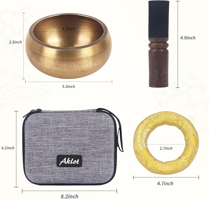 Kmise Tibetan Singing Bowls Set- Handmade in Nepal Meditation Sound Bowls for Yoga, Meditation, Mindfulness, Healing and Chakra Balancing, Stress Relief (5', Gold Flower) - Bloomnest