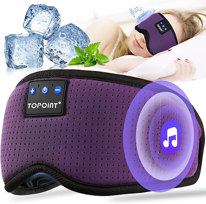TOPOINT Sleep Mask with Bluetooth Headphones, Breathable Silk Eye Mask for Sleeping Men Women, Bluetooth Sleep Mask Blackout with Speakers, Microphone Handsfree, USB C for Travel Meditation Gifts - Bloomnest