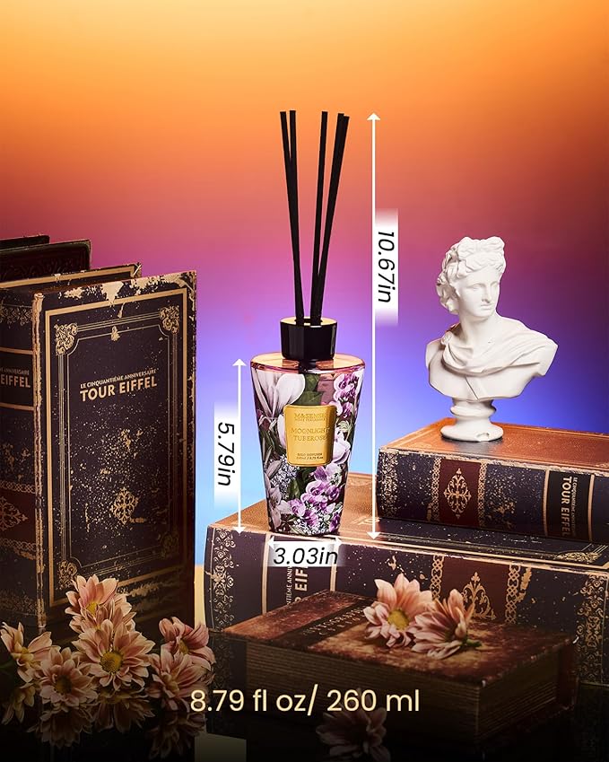 M&SENSE Moonlight Tuberose Reed Diffuser Set - 8.79fl oz Home Fragrance Non-Toxic Essential Oil Diffuser with Sticks, Air Freshner Gifts for Her or Him