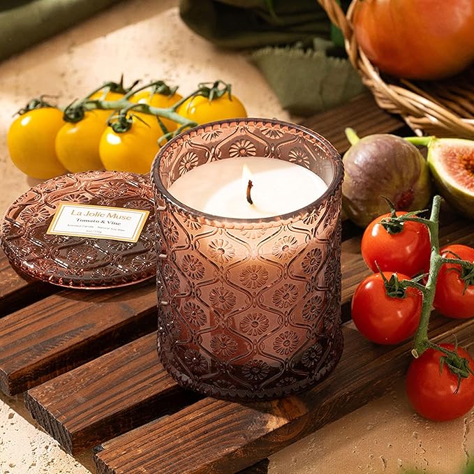 LA JOLIE MUSE Tomato & Vine Candle - Tomato Leaf, Rose, Moss | 6 oz Natural Soy Wax | 40 Hours Clean Burn | Fresh Garden Scented Candle | Gift-Ready for Hosts & Gatherings - Bloomnest