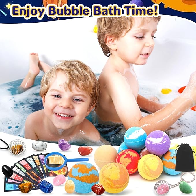 10 Pack Galaxy Bath Bombs for Kids with Surprise Toys Inside Organic Bubble Bath Bombs with Solar System Gemstones Easter Christmas Birthday Gift for Kids Boys Girls - Bloomnest