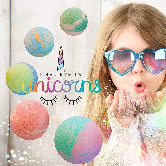 Bath Bombs for Kids with Surprise Inside, Unicorn Bath Bombs for Girls with Jewelry & Jewelry Box for Kid - Organic, Skin Moisturizing, Natural Bubble Bath, Stocking Stuffers Christmas Gift for Girls - Bloomnest