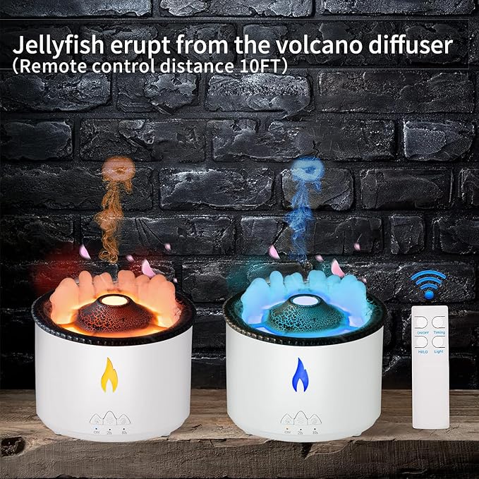 BOHOFAM Essential Oil Diffuser 360ML,Volcano Diffuser/Humidifier, Flame and Volcano 2 Mist Mosdes, Included 50ML Hotel Collection Essential Oil for Home, Bedroom,Large Room - Bloomnest