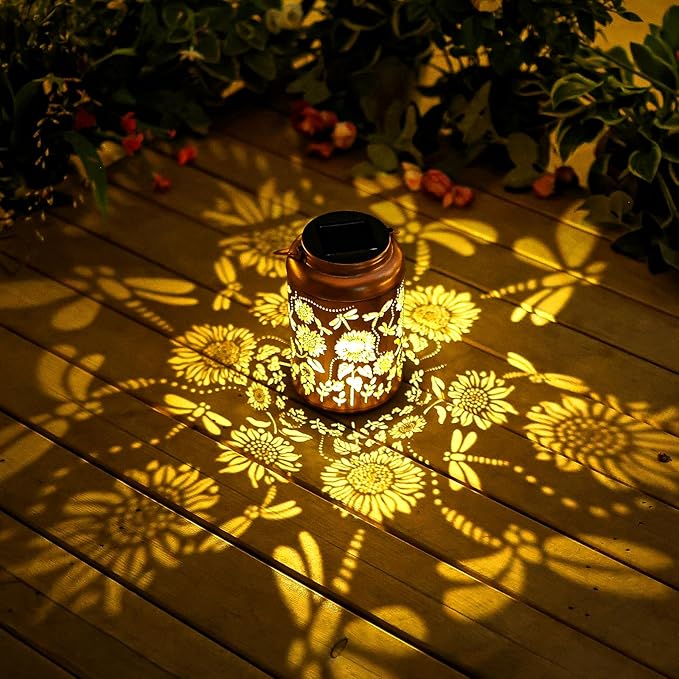 Sunflower Solar Lanterns Outdoor Waterproof,Birthday Gifts for Women Men Mom,Dragonfly Hanging Solar Lights Garden Decor Outdoor Lantern Metal Light Decorative Yard,Patio,Lawn,Porch,Deck,Balcony - Bloomnest