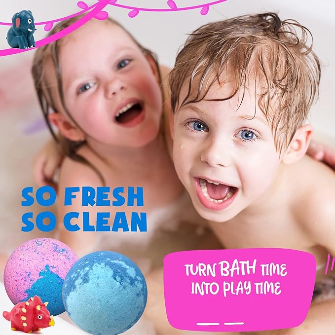 Bath Bombs for Kids with Surprise Inside - Organic Bath Fizzies with Toys Inside. All Natural, Gentle, and Kids Safe, Rainbow Spa Bath Fizz Balls, Stocking Stuffers Christmas Gifts for Boys, Girls - Bloomnest