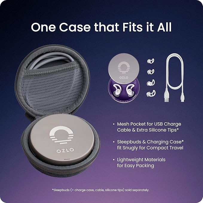 Ozlo Sleepbuds® Travel Case | Hard Case for Sleep Headphones | Woven Fabric with Zipper Closure | Mesh Pocket for Storing Charging Cable | Gray - Bloomnest