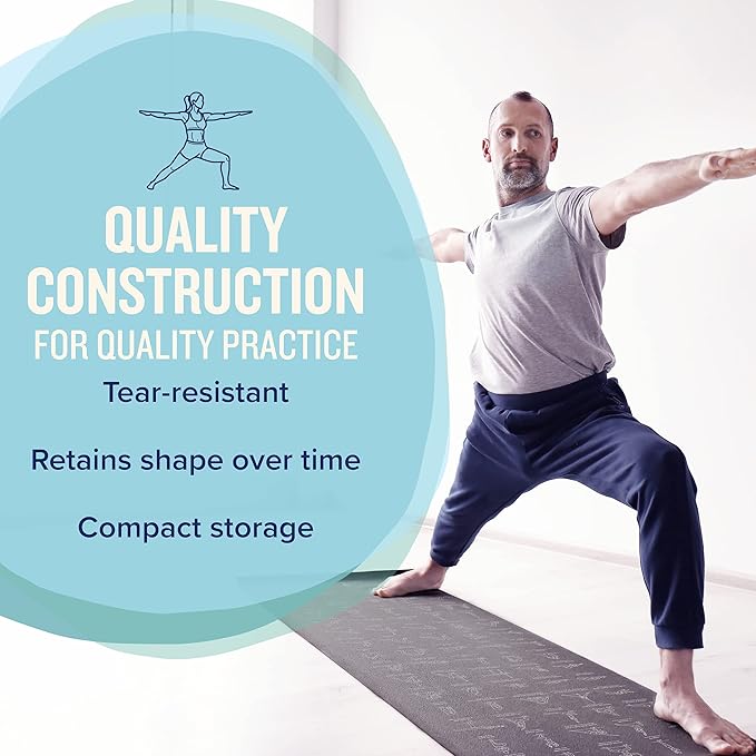 NewMe Fitness Yoga Mat for Women and Men - Large, 5mm Thick, 68 Inch Long, Non Slip Exercise Mats w/ 70 Printed Yoga Poses for Pilates, Workout and Stretching - Home and Gym Essentials