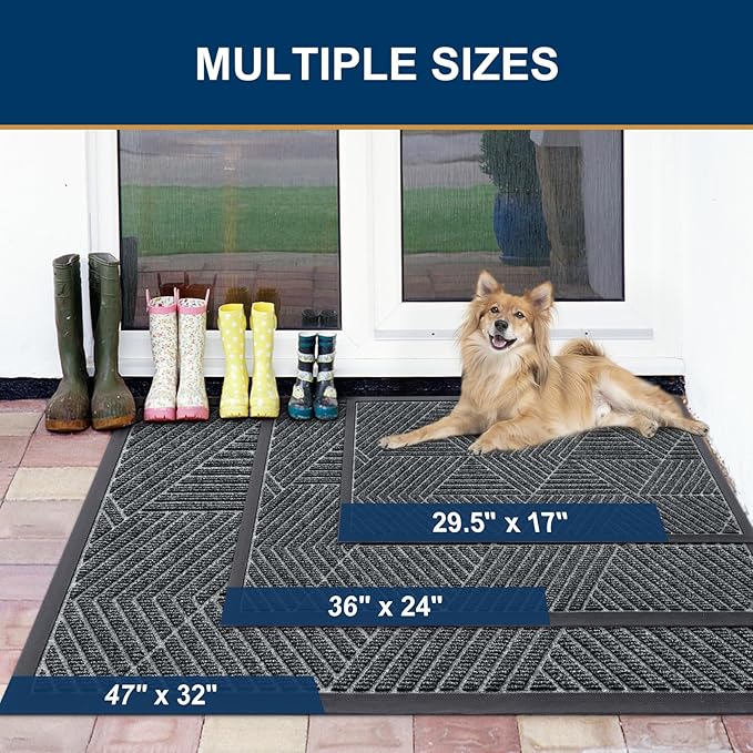 Smiry Front Door Mat Outside Entrance, Heavy Duty Sturdy Natural Rubber Doormat, Trap Dirt and Moisture, Easy Clean Low Profile Mats for Indoor Outdoor Entry, Irregular Triangle (36x24, Grey) - Bloomnest