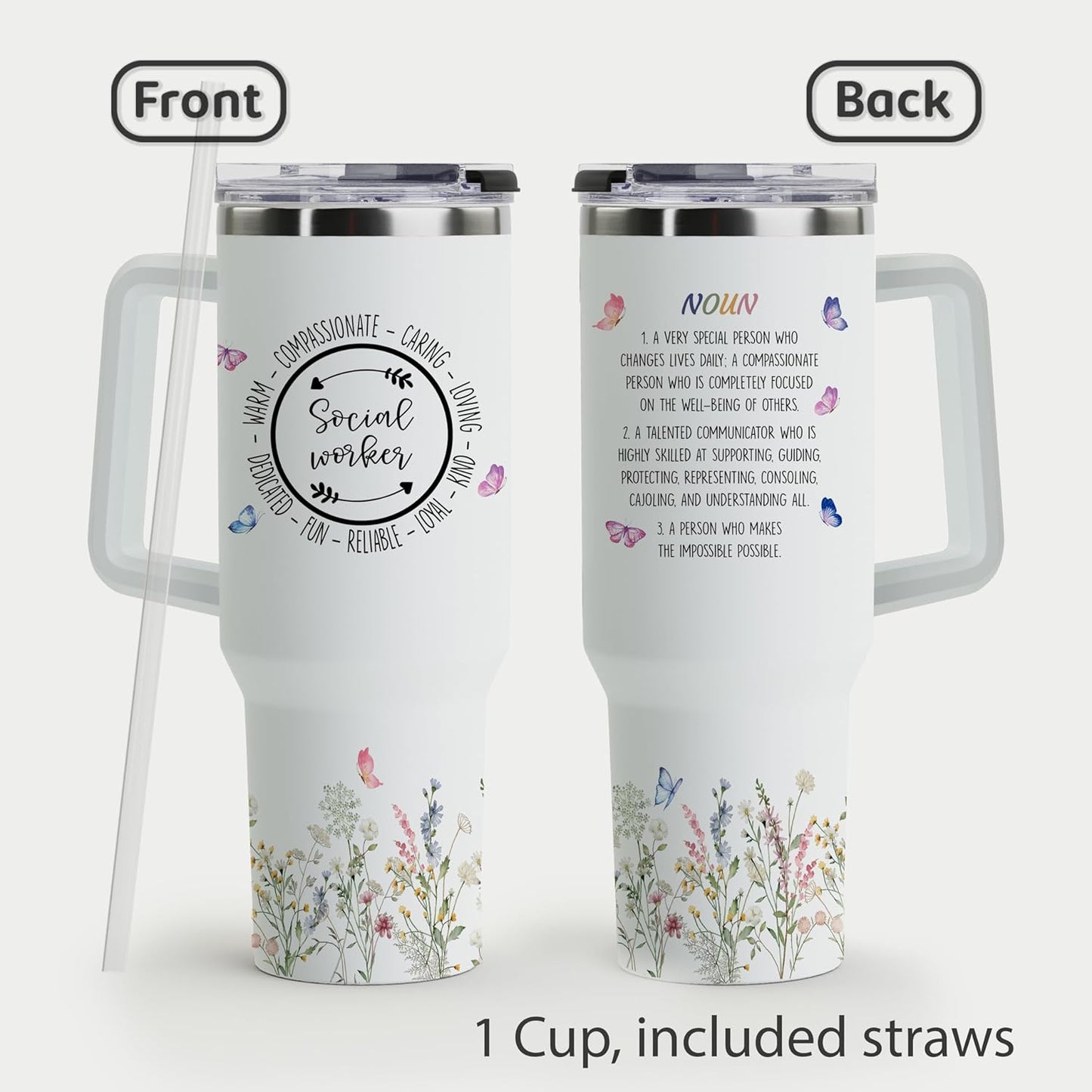 Social Worker Gifts - Tumbler Mug, Office Decor, 40oz with Handle and Straw