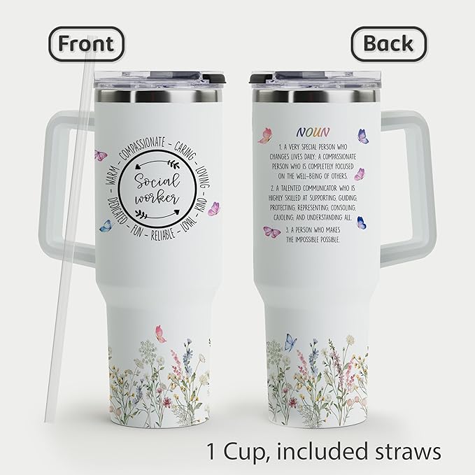 Social Worker Gifts - Tumbler Mug, Office Decor, 40oz with Handle and Straw - Bloomnest