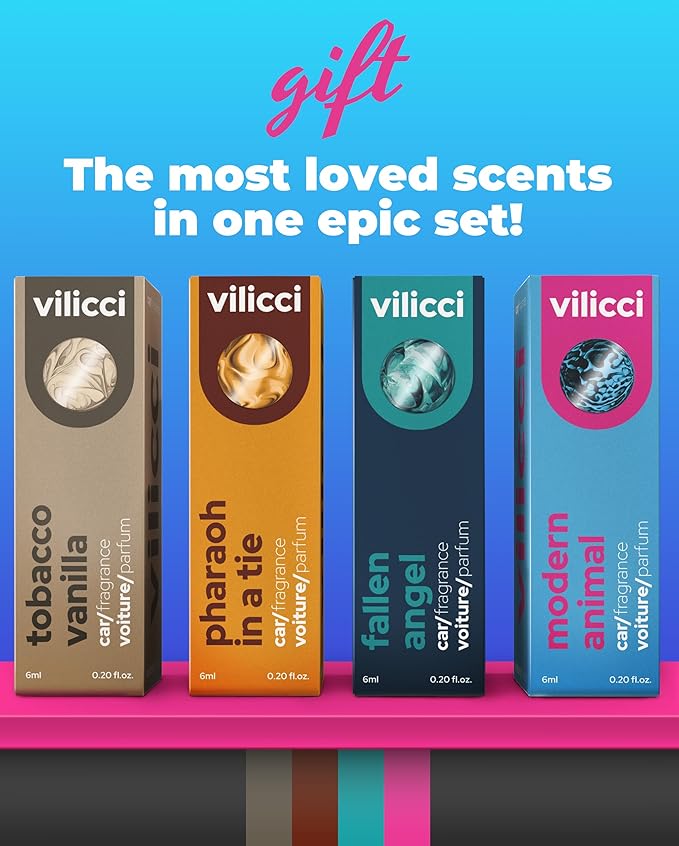 Vilicci Car Air Freshener | Luxurious Auto Perfume | Premium Hanging Air Freshener | Long Lasting Fragrance for Auto and Home | 1 Bottle of Car Scent (4 Count (Pack of 1), Gift Set) - Bloomnest