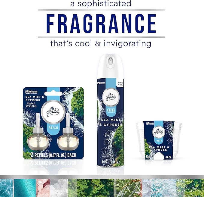 Glade 3-Wick Scented Candle Jar, Sea Mist & Cypress, Air Freshener Infused with Essential Oils, 6.8 Oz, 3 Count - Bloomnest