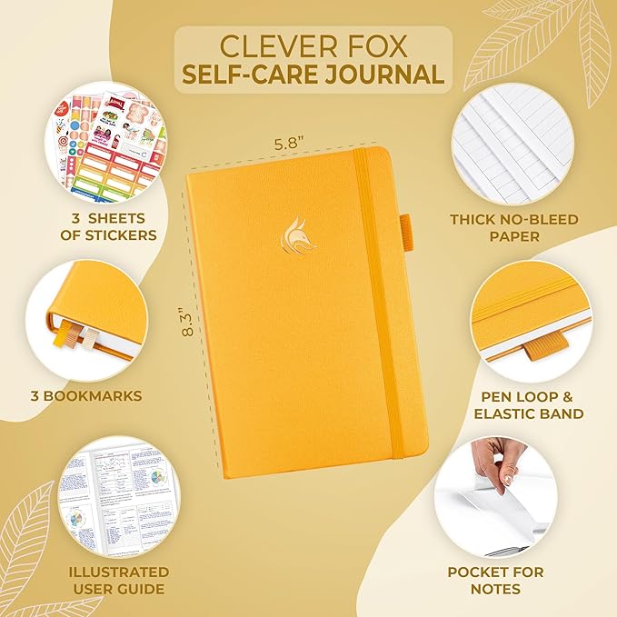 Clever Fox Self-Care Journal – Wellness & Daily Reflection Notebook – Mental Health & Personal Development Journal – Self-Care, Meditation & Mood Journal for Women & Men – A5 Size (Amber Yellow) - Bloomnest