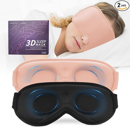 3D Sleep Mask for Men&Women, 2 Pack Contour Eye Masks for Sleep, Side Sleeping Mask for Men&Women, Blackout Eye Mask for Sleeping Eye Mask, Airplane Travel Essentials for Men, Meditation Black & Pink - Bloomnest