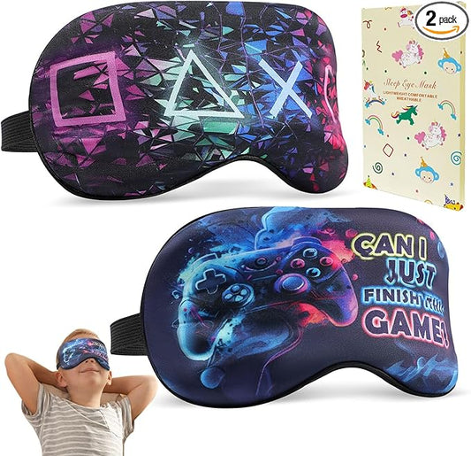 2 Pcs Sleep Mask for Kids Boys, Silk Eye Covers for Sleeping, Adjustable Strap & Light Blocking Design, Adult Children's Bedtime Blindfold for Travel and Home Use with Gift Box - Bloomnest