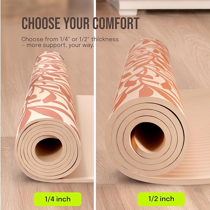 Large Yoga Mat (6'x4') – 1/4" & 1/2" Thick Exercise Mats for Home Workout, Extra Wide Workout Mats for Home Gym, Yoga, Pilates, Stretching, Floor & More - Bloomnest