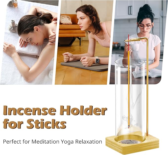 Incense Holder for Sticks, Insence-Stick Holder, Anti-Ash Flying No Mess Incense Burner, Incense Stick Holder with Glass Ash Catcher, for Yoga Spa Meditation Home Decor(1 Pack) - Bloomnest