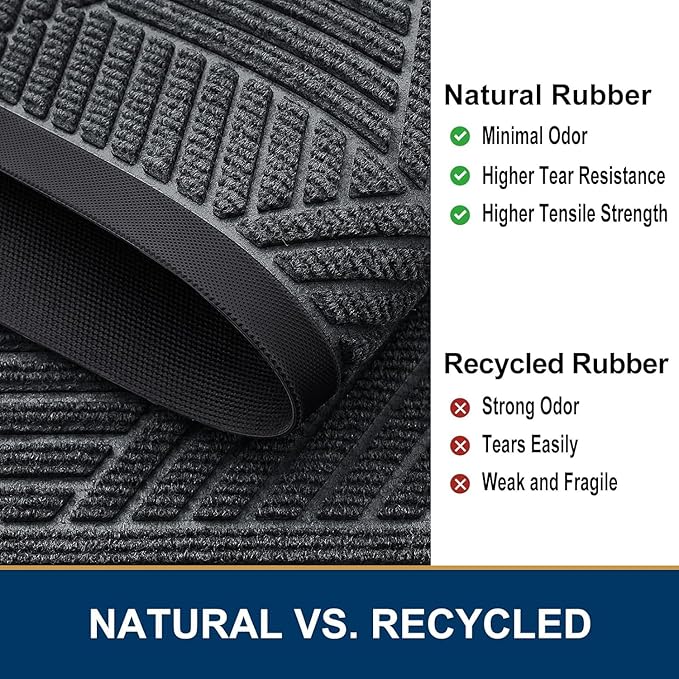 Smiry Front Door Mat Outside Entrance, Heavy Duty Sturdy Natural Rubber Doormat, Trap Dirt and Moisture, Easy Clean Low Profile Mats for Indoor Outdoor Entry, Irregular Triangle (47x17, Grey) - Bloomnest