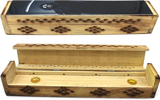 SOUL STICKS Handmade Carved Incense Burner Wooden Coffin Box with Storage Includes Go Away Evil Incense Sticks (Grim Reaper) - Bloomnest