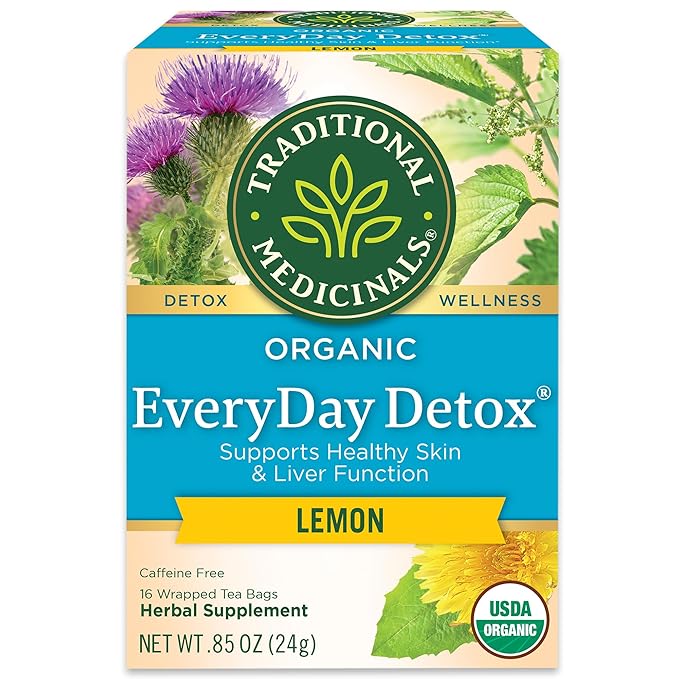 Traditional Medicinals Tea, Organic Everyday Detox Lemon, Supports Healthy Skin & Liver Function, Detox, 16 Tea Bags - Bloomnest