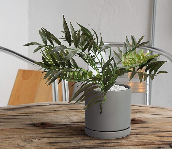 Set of 2 Plants Pots, 8 Inch Ceramic Planter Pot for Plants with Drainage Hole and Saucer, Speckled Grey, 94-V-D-3 - Bloomnest