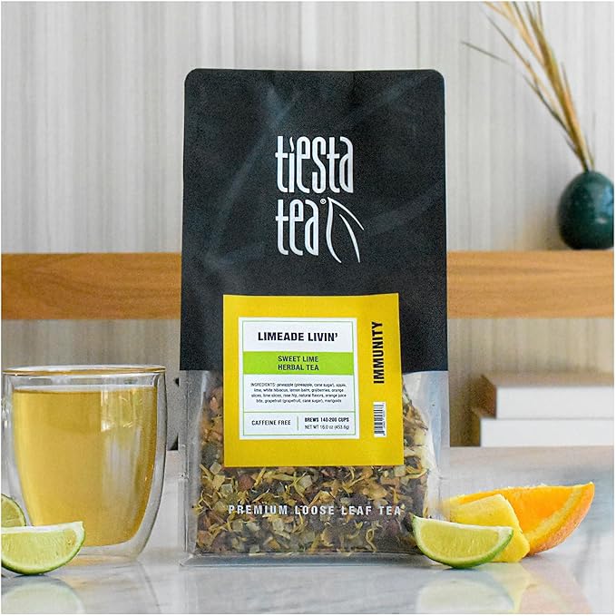 Tiesta Tea - Limeade Livin, Loose Leaf, Sweet Lime Herbal Tea, Premium Non-Caffeinated Blend, Make Hot or Iced, Brews Up to 200 Cups, 16 oz Resealable Bulk Pouch - Bloomnest