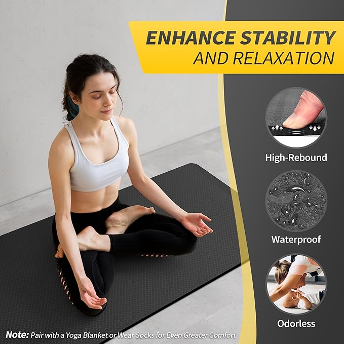 CAMBIVO Yoga Mat for Women Men Kids, 1/3 & 1/4 & 2/5 Inch Extra Thick Yoga Mat Non Slip, 72" x 24" TPE Yoga Mats, Workout Mat with Carrying Strap for Yoga, Pilates and Floor Exercises - Bloomnest
