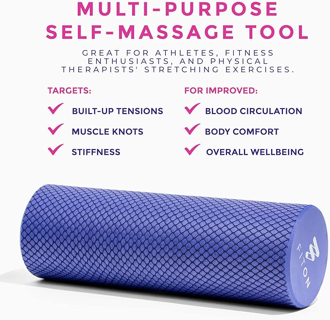 FitOn Recovery Fitness Foam Roller - High Density Travel Exercise Roller for Muscle Recovery, Massage and Deep Tissue Relief - Compact and Portable for Exercise, Travel, and Fitness - 12"x4", Purple - Bloomnest