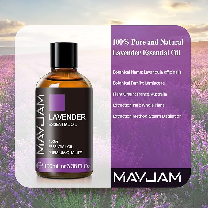 Lavender Essential Oil 100ML, MAYJAM Pure Essential Oils for Diffusers, Massage, Lavender Oil for Soap Candle Making, Huge 3.38FL.OZ Bottle - Bloomnest