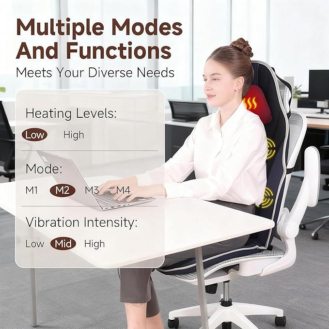 SLOTHMORE Back Massager with Heat, Seat Massager for Full Back with 8 Vibrating Motors and 2 Heat Levels, Chair Massager for Office/Home - Bloomnest