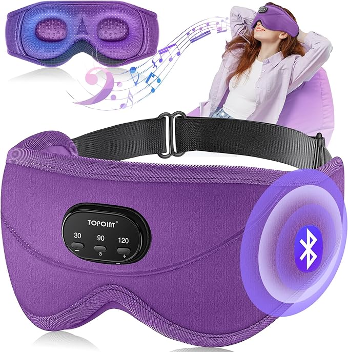 TOPOINT Sleep Mask with Bluetooth Headphones, 3D Eye Mask for Sleep Headphones with White Noise, Total Blackout, 5.4 Bluetooth, Timer, 15 Hours for Women Men, Travel, Meditation, Nap, CPAP Users - Bloomnest