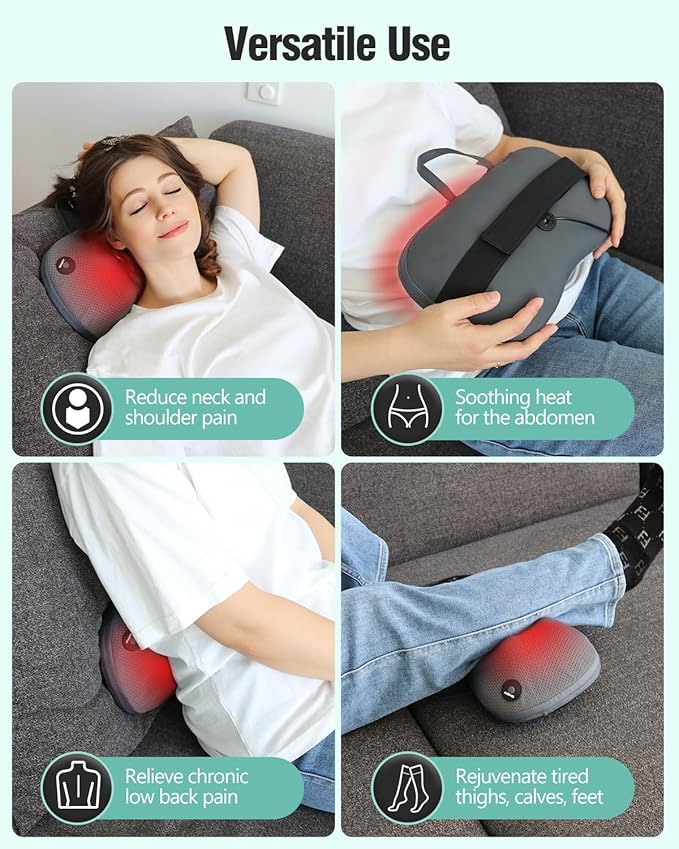 Protable Electric Massage Pillow with Carry Handle -Neck Massager for Pain Relief Deep Tissue with Heat - Electric Kneading 3D Massage Pillow Gifts for Dad Mom Christmas - Bloomnest