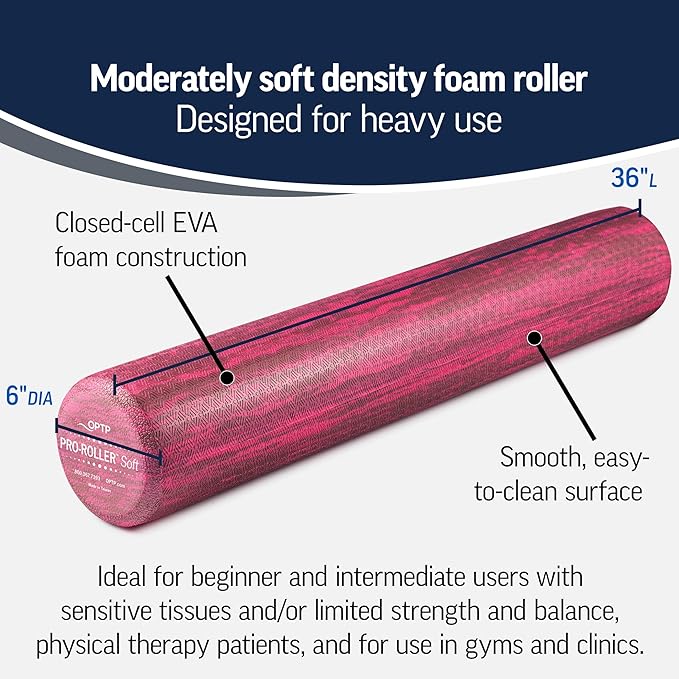 OPTP PRO-Roller Soft Density Foam Roller – Low Density Soft Foam Roller for Physical Therapy, Pilates, Yoga Foam Roll Exercises, and Muscle Recovery - Pink 36" x 6" - Bloomnest