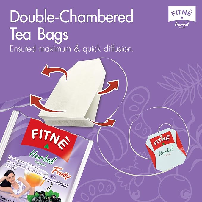 FITNÈ Black Currant Herbal Green Tea Fruity Garcinia Senna Infusion Gentle Detox Cleansing Boost Antioxidant Wellness Tea No Calories, 15 Tea Bags