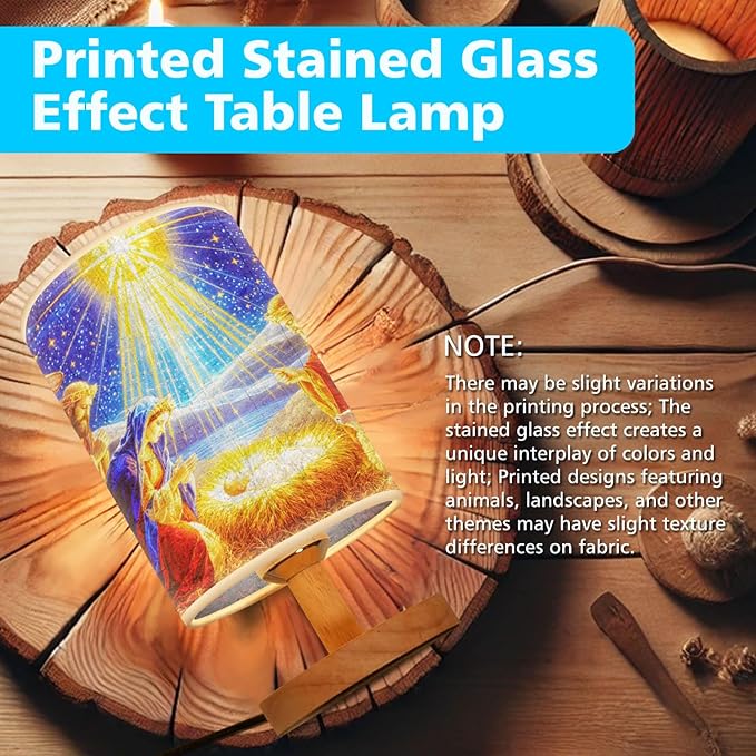 Nativity Scene Table Lamp LED 3-Color Pressed Bedside for Merry Christmas, Nativity Scene Shade Christmas Table Lamp with Wood Base for Bedroom Living Room Desk Office - Bloomnest