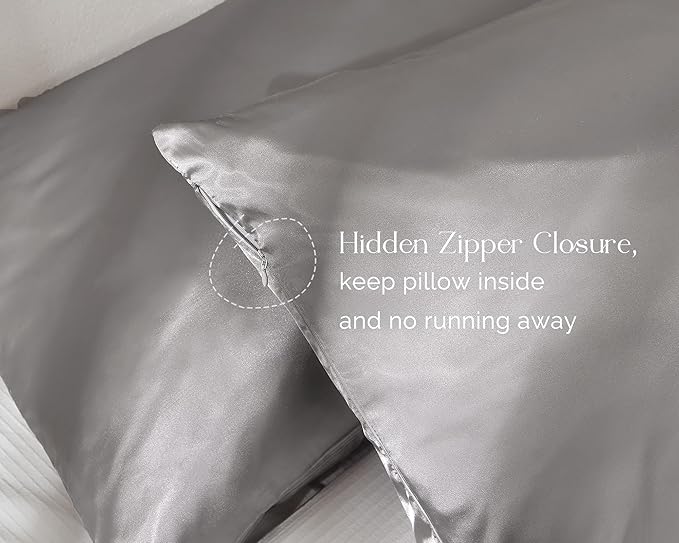 Yanibest Satin Pillowcase, Silk Pillow Cases for Hair and Skin with Zipper, Queen Pillow Cases Set of 2 for 20"x30", Exquisite Packaging for Women Men - Bloomnest
