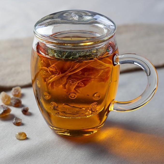 Creano Tea Glass with Infuser and Lid 400ml - Large Tea Cup - Microwave & Dishwasher Safe - Loose Leaf Tea Maker Gift Set - Bloomnest