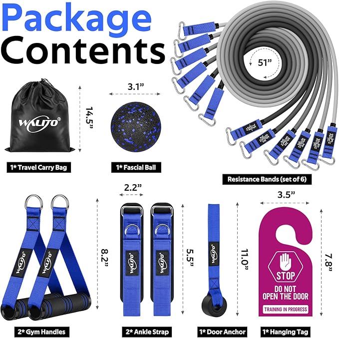 WALITO Resistance Bands Set - Exercise Bands with Handles, Door Anchor, Legs Ankle Straps, for Heavy Resistance Training, Physical Therapy, Muscle Training, Yoga, Home Workouts, Gym - Bloomnest