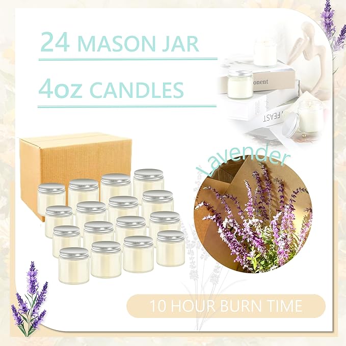 ACITHGL 24 Pcs 4oz Mini Mason Jar Candles Small Lavender Scented Candles Bulk Aromatherapy Ideal Souvenir Favors for Wedding Birthday Party (Silver, 24) - Bloomnest
