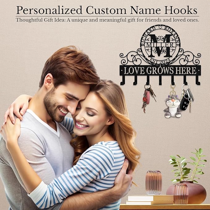 Personalized Metal Key Rack Hooks, Key Holder Wall Mounted Key Hooks, Couple Theme Wall Decoration Hooks, Key Hanger Organizer for Living Room, Entryway, Bathroom, Office Decor - Bloomnest