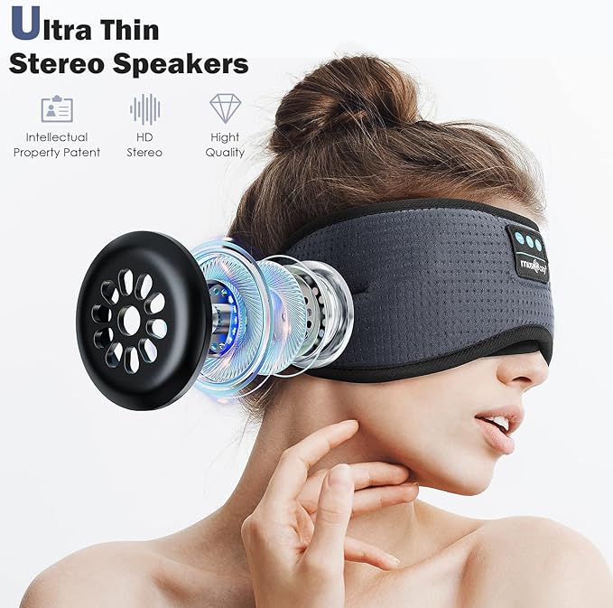 MUSICOZY White Noise Bluetooth Sleep Mask with 8 Soothing Sounds & 3D Wireless Sleep Headphones, Bluetooth Sleeping Headphones for Yoga Travel Office Relaxation, Tech Gadgets Gifts, Gray - Bloomnest