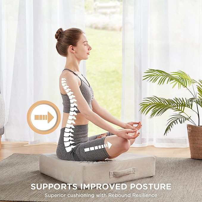 Codi Floor Cushions for Adults, Large Meditation Pillows with Thick Foam and Soft Tufted Covers, Washable Square Seating for Couch and Yoga Sitting, 22×22×5 Inch Ivory