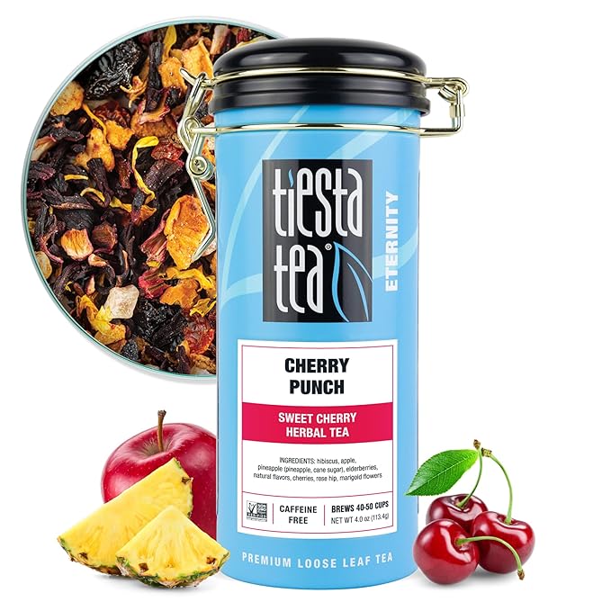 Tiesta Tea - Cherry Punch, Loose Leaf, Sweet Cherry Herbal Drink, Premium Blend, Non-Caffeinated Fruit Tea, Makes Hot or Iced & Up to 50 Cups, 4oz Refillable Tin - Bloomnest