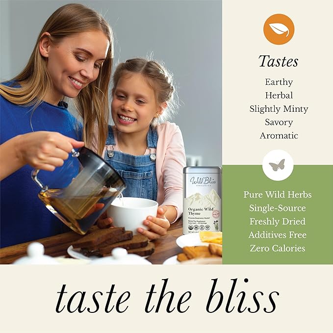 Wild Bliss Organic Wild Breckland Thyme Tea - Caffeine Free Loose Leaf Herbal Tea - Resipratory and Digestion Support - 1.76 Oz - 25 Servings - Bloomnest
