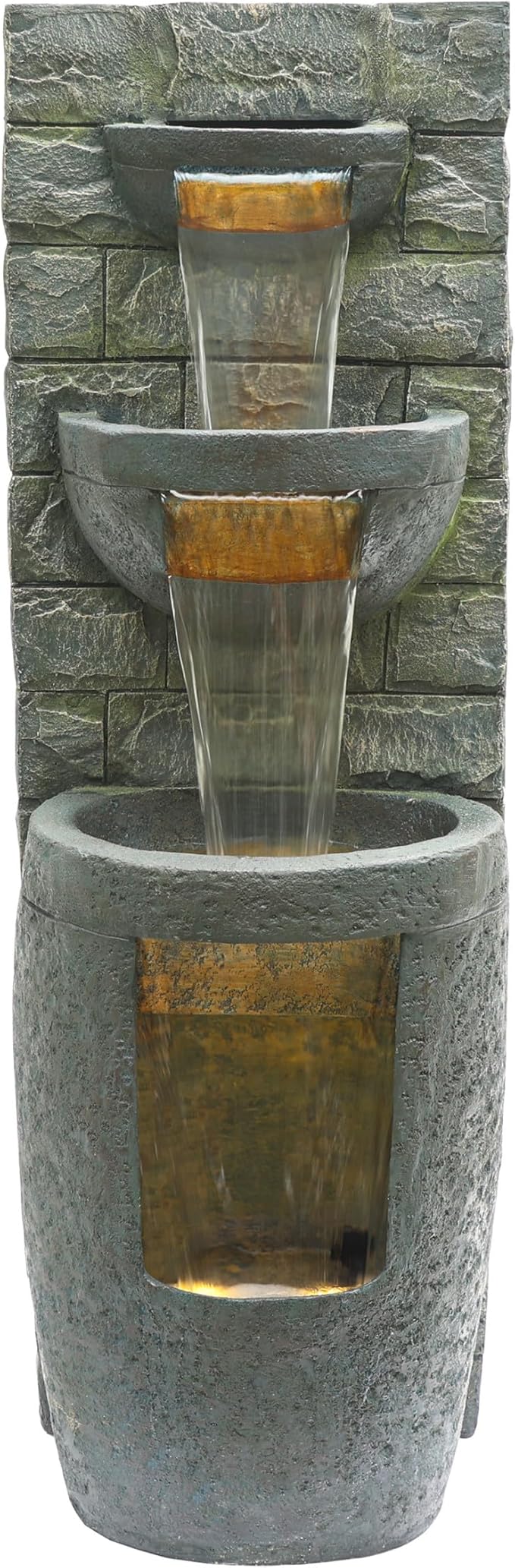 Alpine Corporation TZL384 Outdoor 3 Tier Water Fountain with LED Lights for Garden, Patio, Lawn and Yard Spaces, 51" H, Gray - Bloomnest